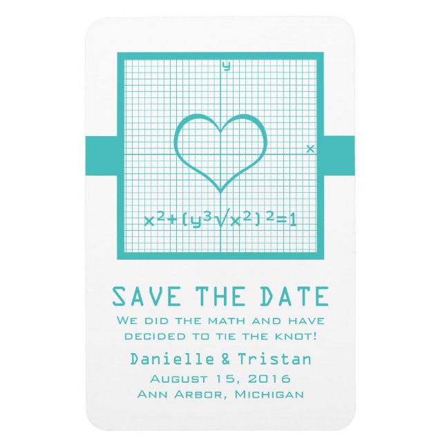 Teal Heart Math Graph Save the Date Magnet (Vertical)