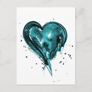 Teal Heart Watercolor Postcard