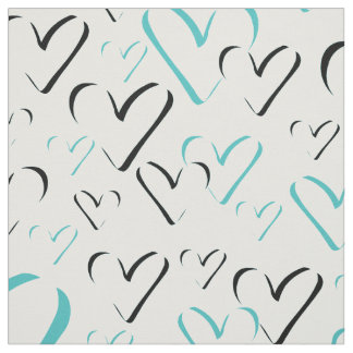 Teal Hearts Calligraphy Minimalist Heart Shapes Fabric