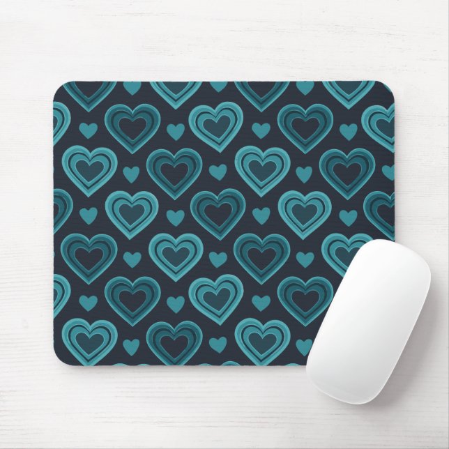 Teal Hearts Mouse Pad (With Mouse)