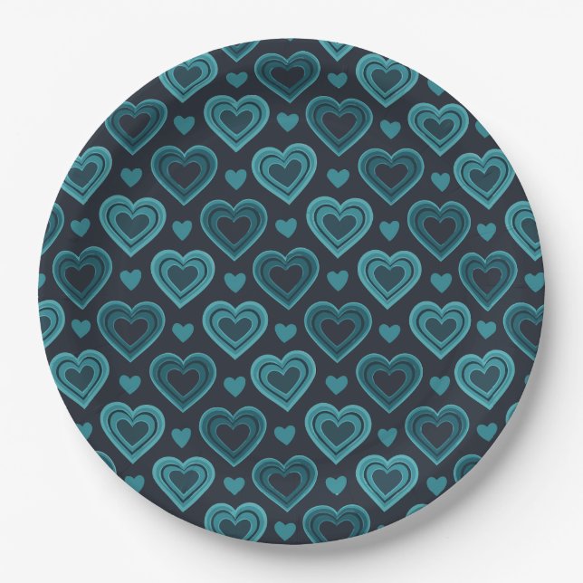 Teal Hearts Paper Plate (Front)