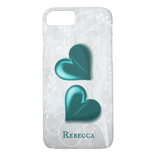 Teal Hearts Personalised Case-Mate iPhone Case (Back)