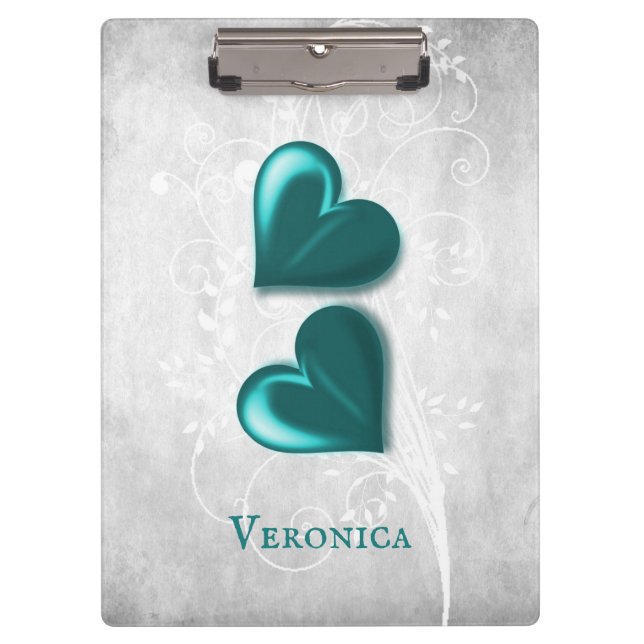 Teal Hearts Personalised Clipboard (Front)