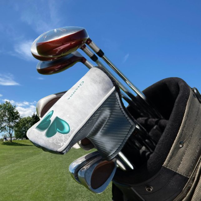 Teal Hearts Personalised Golf Head Cover (Teal Hearts Personalized Golf Head Cover)