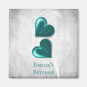 Teal Hearts Personalised Magnet