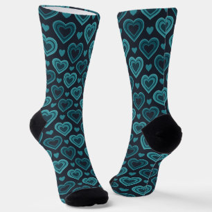 Teal Hearts Socks