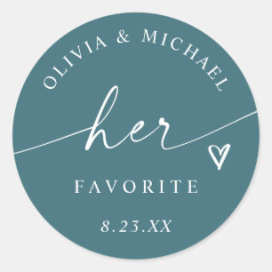 Teal Her Favourite Script Wedding Treat Bag Classic Round Sticker