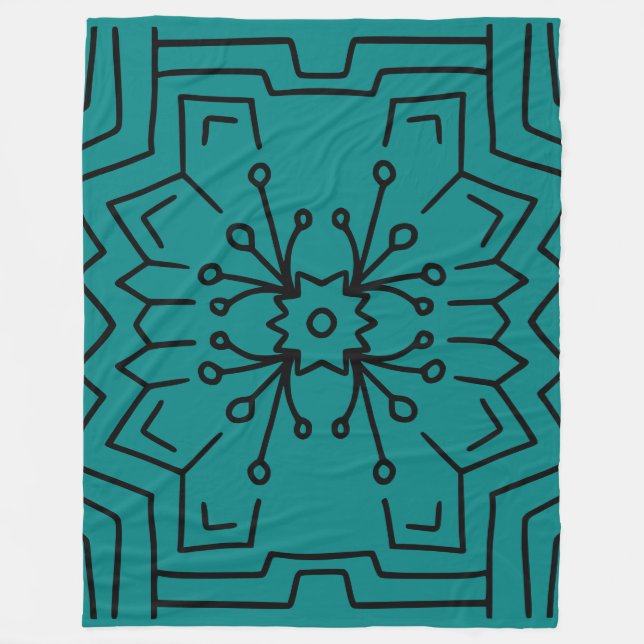 Teal hexagon deco fleece blanket (Front)