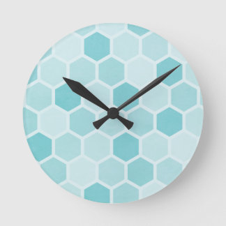 Teal Hexagons Round Clock