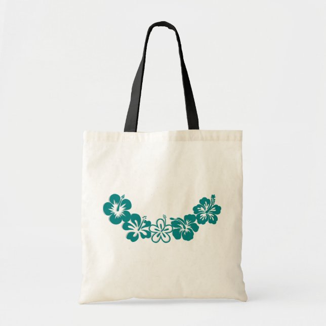 Teal Hibiscus Lei Hawaii Souvenirs Tote Bag (Front)