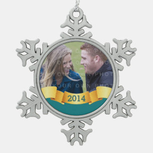 Teal Holiday Banner Photo Ornament