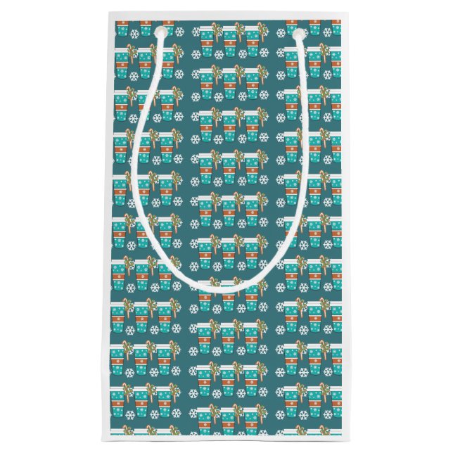 Teal Holiday Coffee Pattern Small Gift Bag (Front)