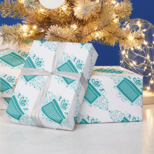Teal Holiday Swirls Present Wrapping Paper