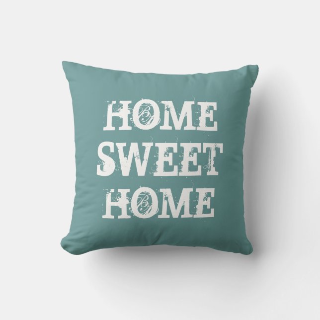 Teal 'Home sweet home' vintage heart throw pillow (Front)