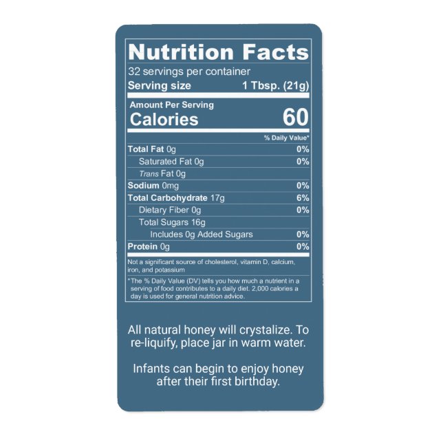 Teal Honey Jar Nutrition Facts (Front)