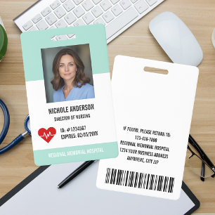 Teal Hospital Medical Employee Logo Photo Id Badge