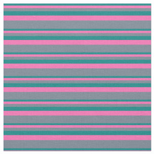 Teal, Hot Pink, and Slate Grey Coloured Stripes Fabric
