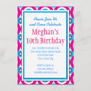 Teal Hot Pink Circles Birthday Party Invitations