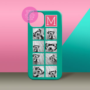 Teal & Hot Pink Instagram 8 Photo Collage Monogram