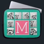Teal & Hot Pink Instagram 8 Photo Collage Monogram Laptop Sleeve<br><div class="desc">Vibrant Turquoise Green and a Magenta Pink Background - You can use square or selfie photos for this design. Use eight square photos to create a unique and personal gift. Or you can keep the hipster puppy and make a trendy keepsake. If you need to adjust the pictures, click on...</div>