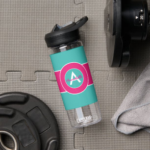 Teal Hot Pink Monogram Personalized Water Bottle