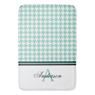 Teal Houndstooth Monogram   Bath Mat