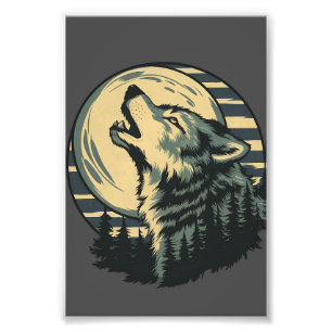 Teal Howling Wolf Moon Art Photo Print