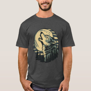 Teal Howling Wolf Moon Art T-Shirt