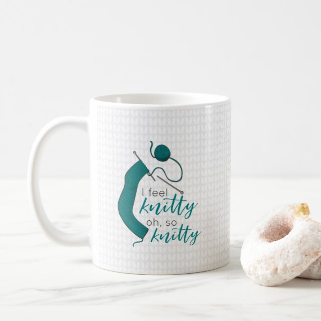 Teal I Feel Knitty, Oh So Knitty Coffee Mug (With Donut)