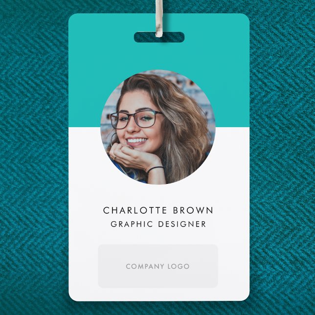 Teal ID Card | Modern Corporate Photo Name Logo QR Badge (Creator Uploaded)
