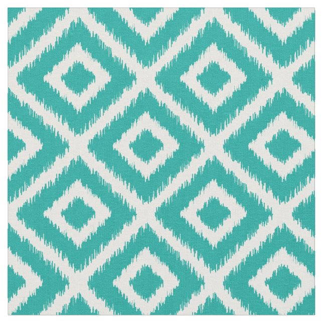 Teal Ikat Diamonds Fabric (Close Up)