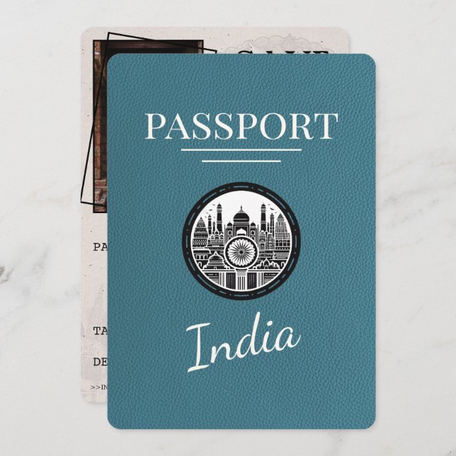 Teal India Passport Save The Date (Front/Back)