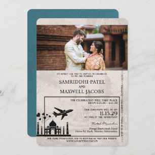Teal India Passport Wedding Invitation