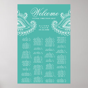 Teal Indian Paisley Alphabetical Seating Chart