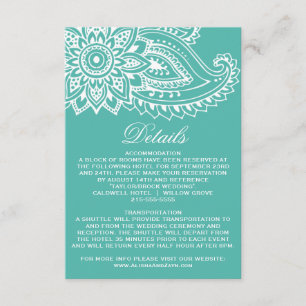 Teal Indian Paisley Wedding Details Insert Card