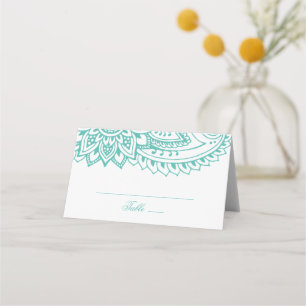 Teal Indian Paisley Wedding Place Card