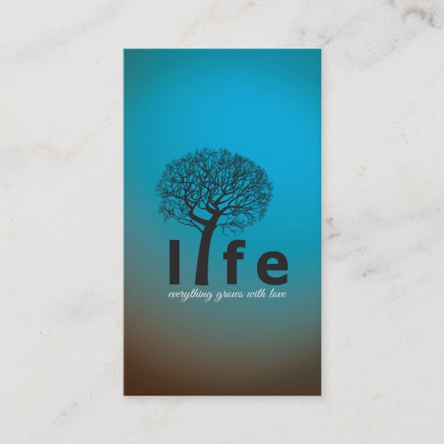 Teal Inspirational Life Tree Quote Business Card (Front)
