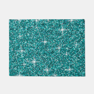 Teal iridescent glitter doormat