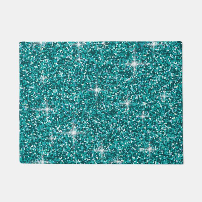 Teal iridescent glitter doormat (Front)