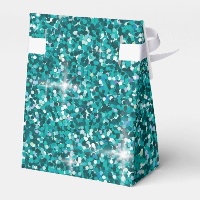 Teal iridescent glitter favour box (Back Side)