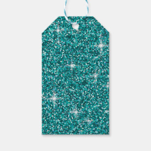 Teal iridescent glitter gift tags