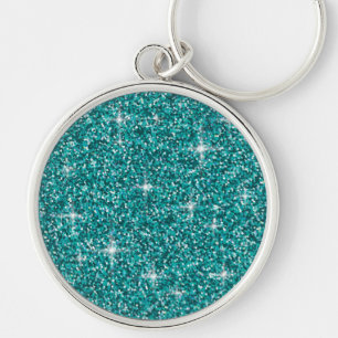 Teal iridescent glitter key ring