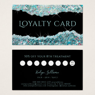 Teal iridescent glitter loyalty card