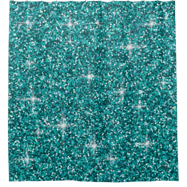 Teal iridescent glitter shower curtain (Front)