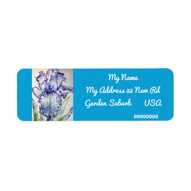 Teal Iris Watercolour Return Address Labels (Front)