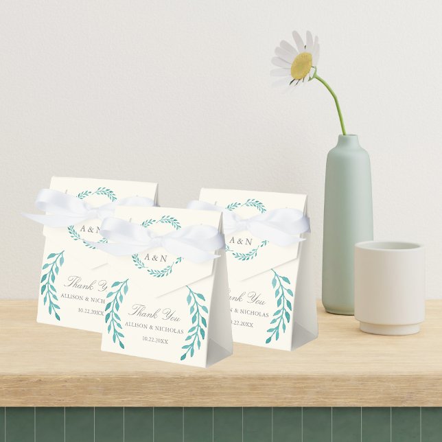Teal Ivory Simple Modern Wreath Wedding Favour Box (Creator Uploaded)