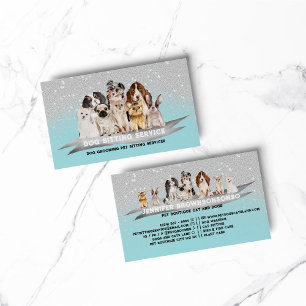 Teal Ivory Sparkle Petsitter Dog Walker Business Card