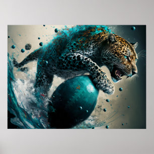 Teal jaguar and football poster