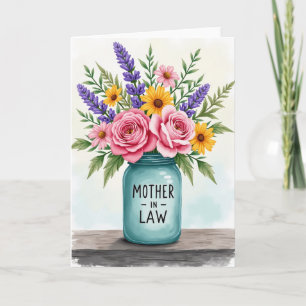 Teal Jar Mother In Law Bouquet Card