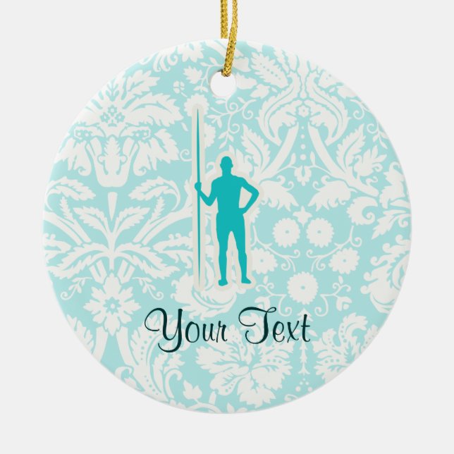 Teal Javelin Throw Ceramic Tree Decoration (Front)